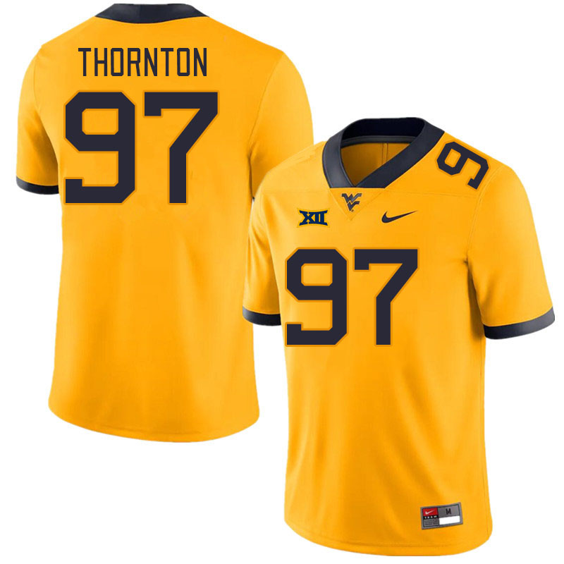 Men #97 Jalen Thornton West Virginia Mountaineers College Football Jerseys Stitched Sale-Gold - Click Image to Close